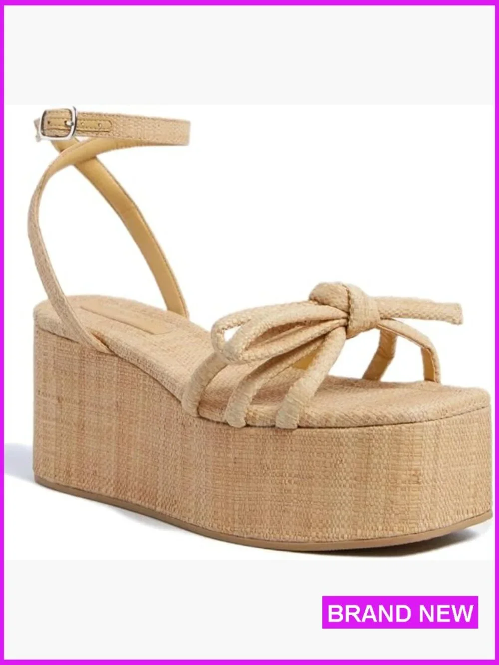 Raffia Platform Wedges Slingback Espadrilles Bow Ankle Strappy Woven Straw